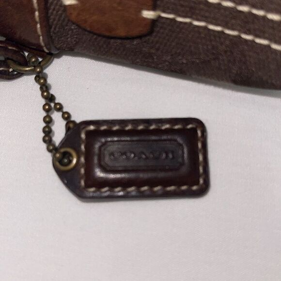 Coach Brown Signature Canvas Leather Trimmed Wristlet Small Purse - Picture 12 of 13